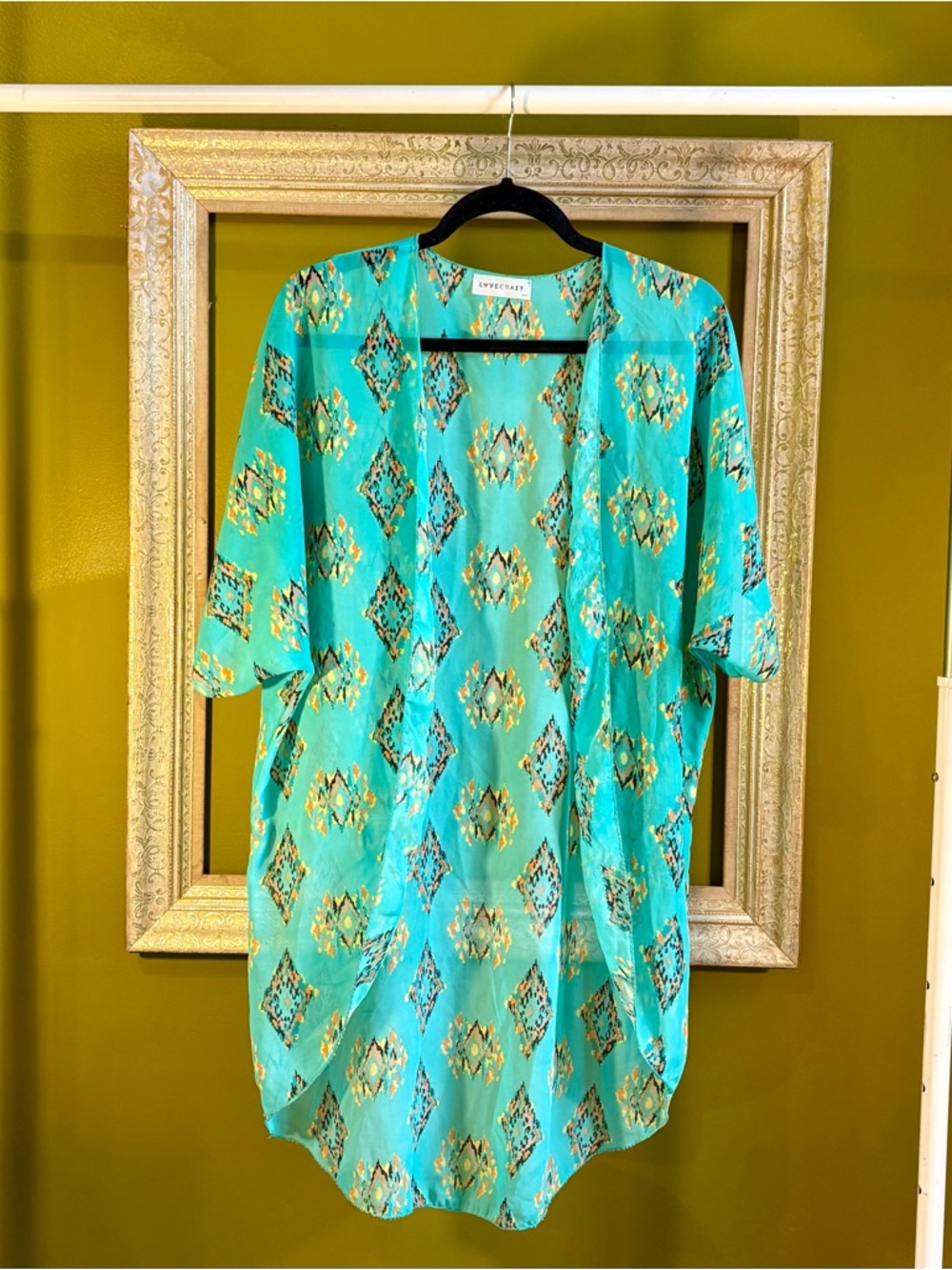 Love Crazy, Size S, Kimono, Sheer, Asymmetrical,Turquoise